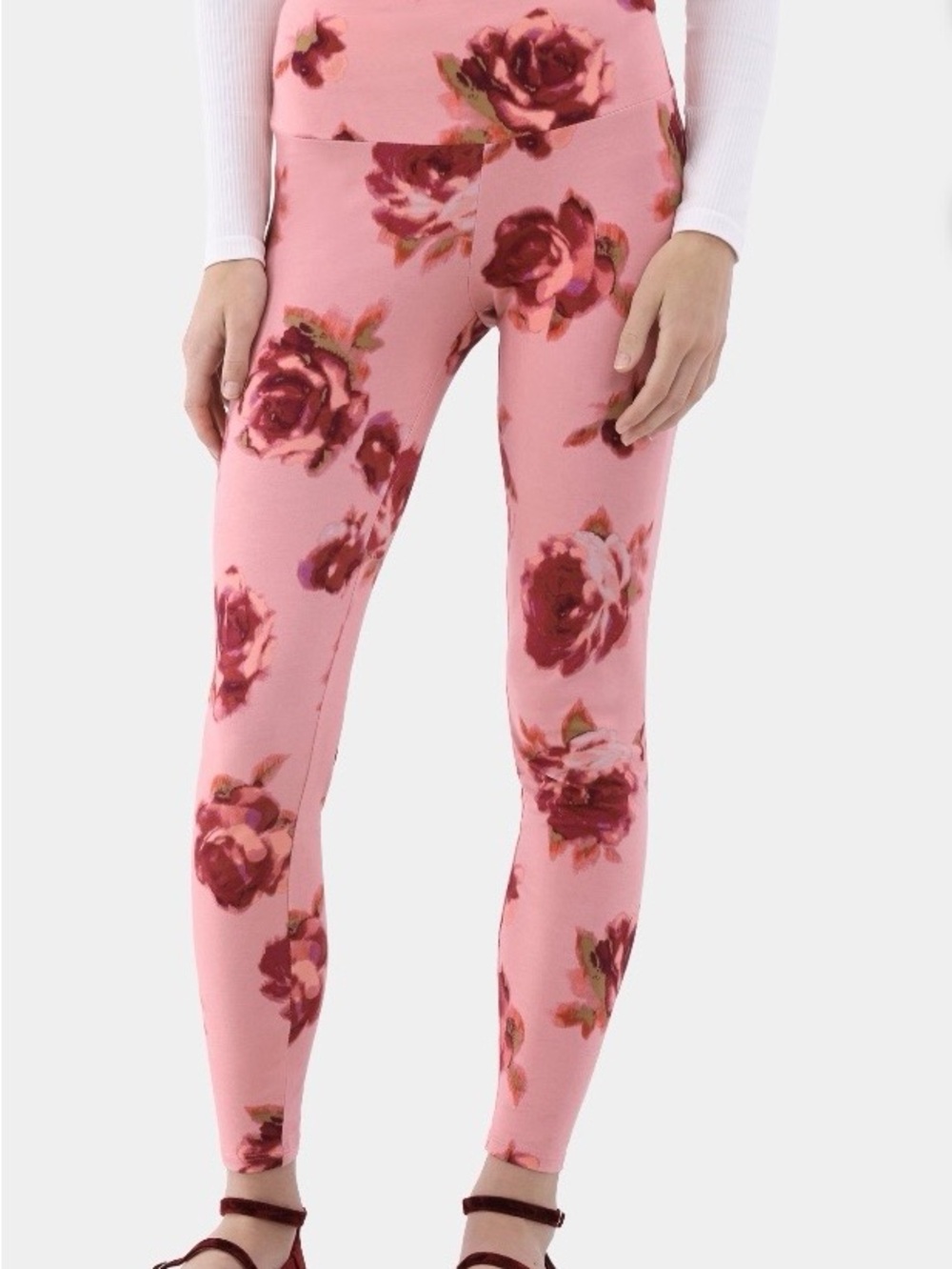 No BoundariesPink Rose Print Leggings L NWOT